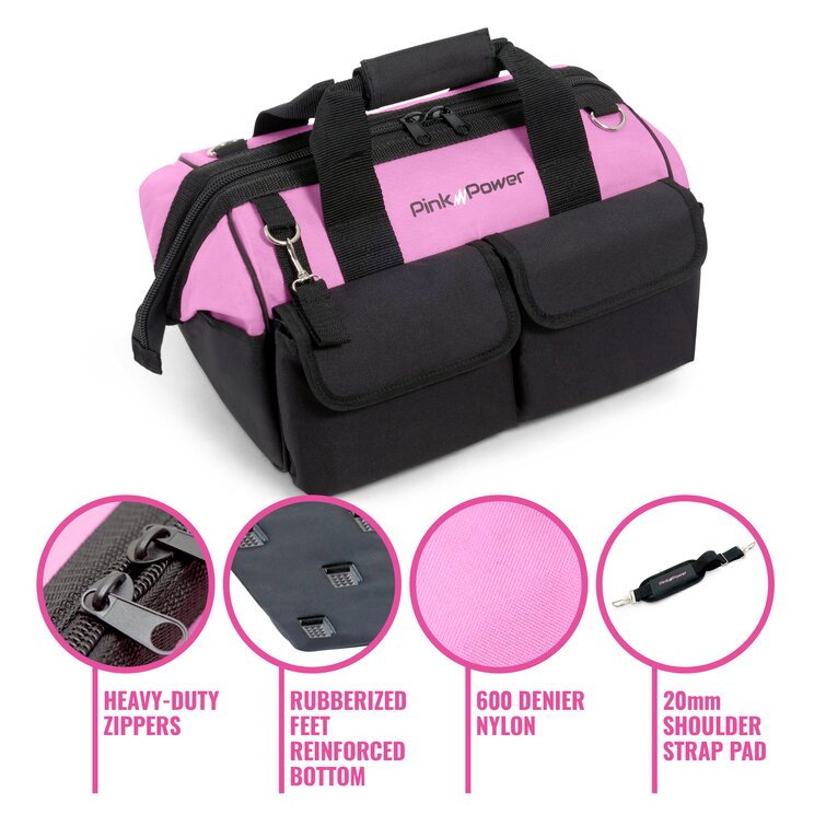 Pink Power Sac à outils électrique rose - sac fourre-tout 16 po