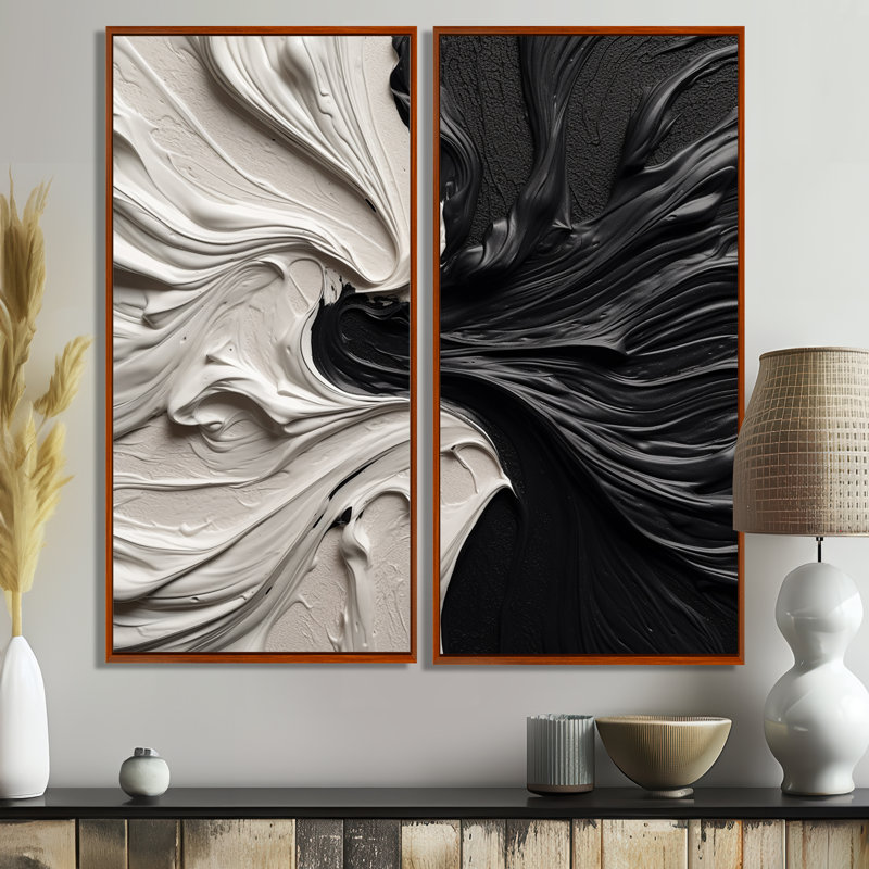 Grand décor mural géométrique abstrait noir et blanc marbré Dreamscape III, 40" H x 40" W, Brown