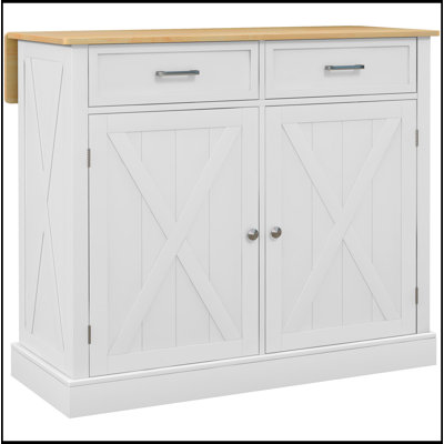 Rolling Kitchen Island with Drop Leaf Breakfast Bar, Farmhouse Cart with 2 Drawers and Adjustable Shelves for Dining Room