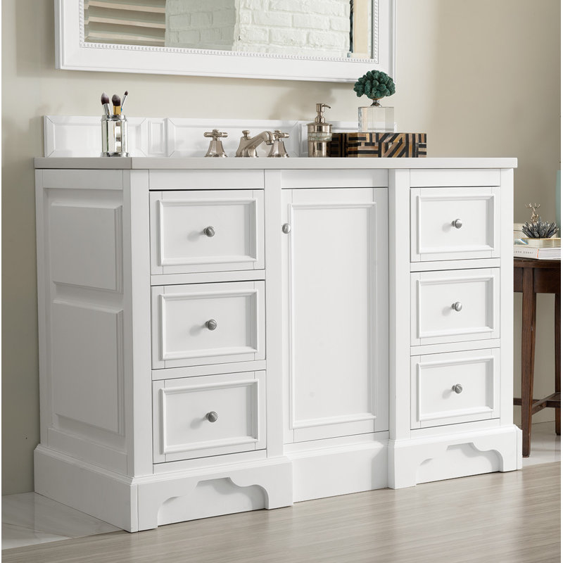 De Soto 48'' W Single Vanity, Bright White, Carrara White Marble, 8" Widespread