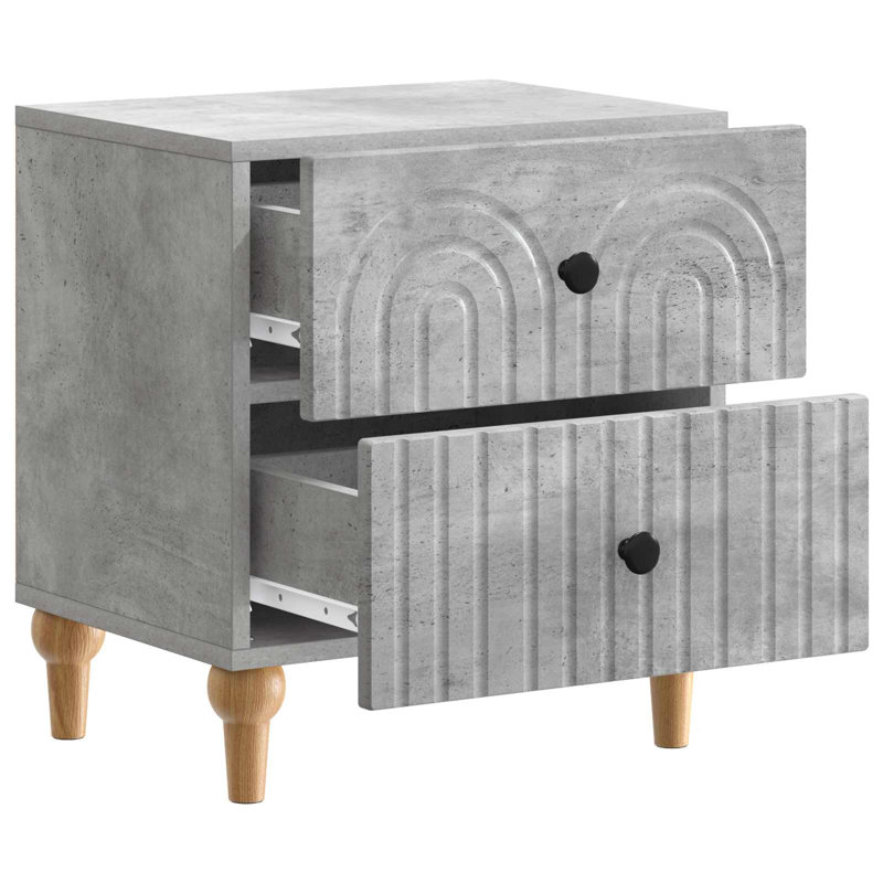 43cm W Manufactured Wood Bedside Table, Concrete Grey