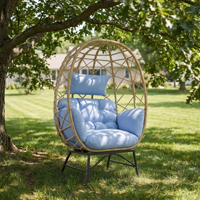 Fauteuil d'extérieur en osier avec coussin extensible Solvane