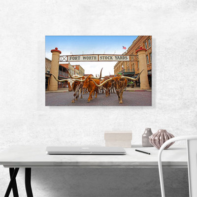 Fort Worth, Texas Bulls Stock Yards - impression sur toile tendue