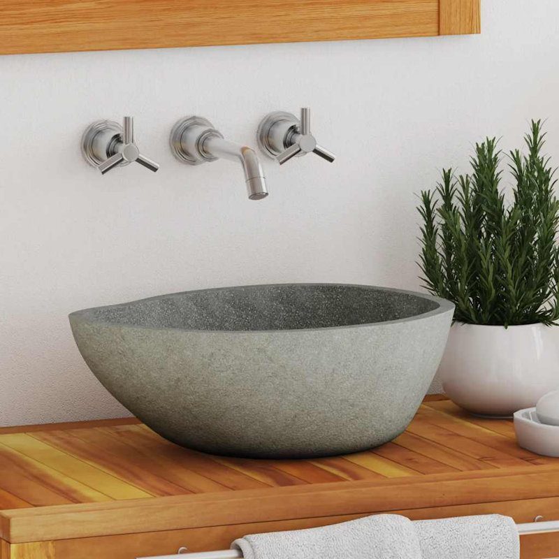 Zetta vidaXL Bathroom Basin, Vessel Sink, Easy Assembly, River Stone, (14.6"-18.1") L x (11.4"-14.2") W x 4.5"H