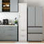 Élégant garde-manger autoportant avec une porte, deux tiroirs et des tablettes réglables pour un rangement polyvalent et une esthétique moderne