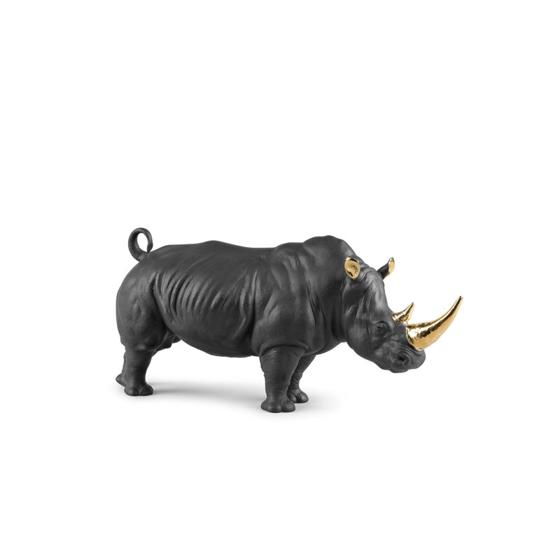 Rhino Figurine, Black, 8.66" H x 17.72" W x 7.48" D