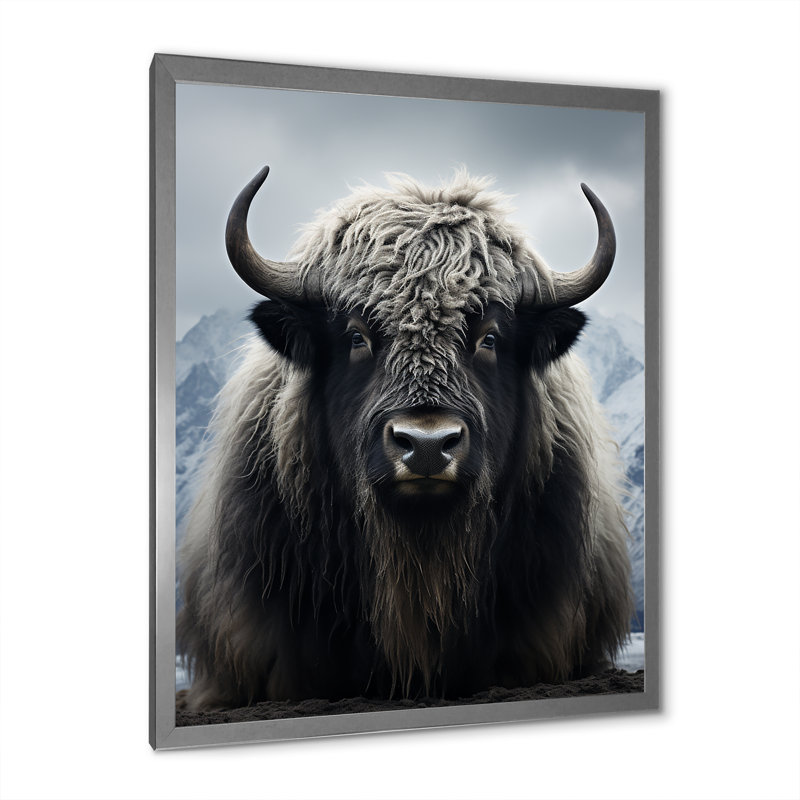 Portrait de yaks noir et blanc III, reproduction d'art sur toile, H 32 po x l 16 po x P 1 po, Argent