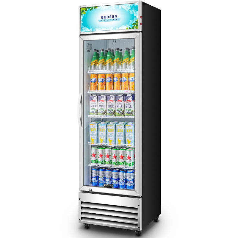Bodega 12,5 pieds Pi. Réfrigérateur commercial pour boissons à porte en verre avec enseigne à DEL personnalisable, tablettes réglables et dégivrage automatique
