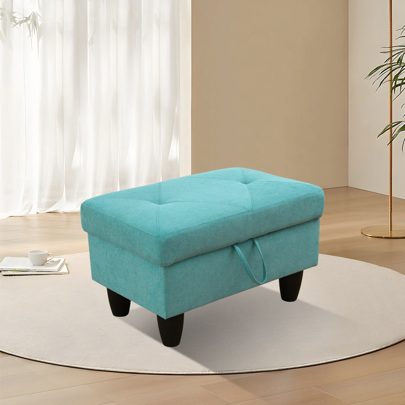 Rehmaan Upholstered Storage Bench, Aqua Blue 100% Cotton