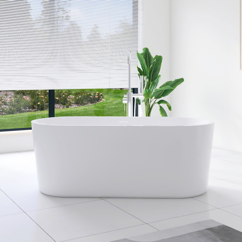 Baignoire de trempage autoportante 59 po en acrylique blanc brillant 59 po