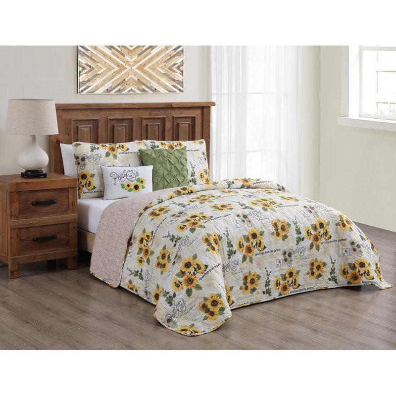 Ensemble de courtepointe réversible Yara, Courtepointe pour lit simple, 1 taie décorative e