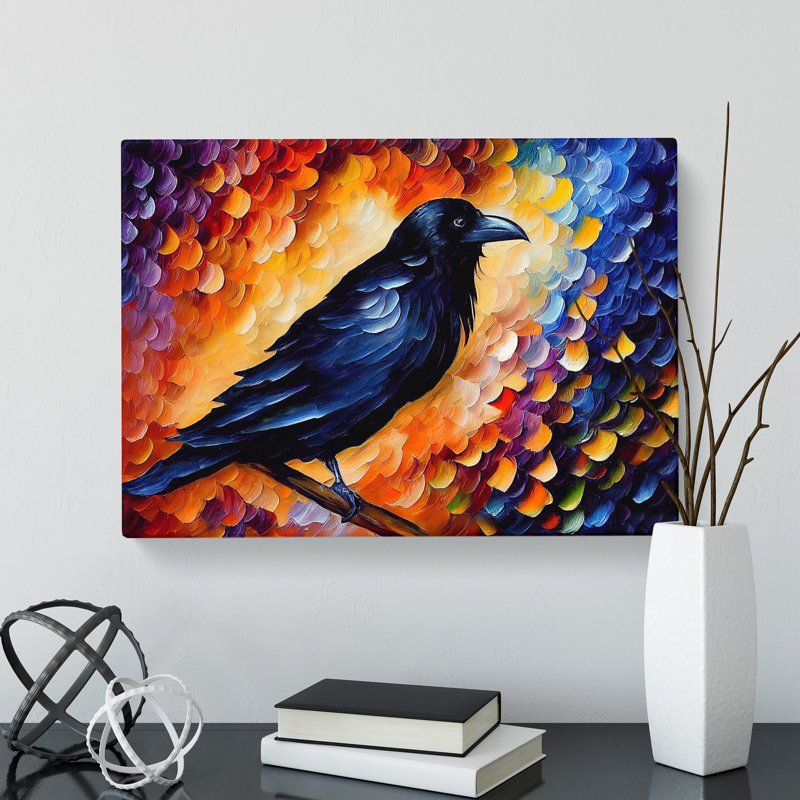 XXX-H1022-WF-7337X Raven Bird Painting Vol.3 Abstract - Wrapped Canvas Painting, 50cm H x 76cm W x 3cm D