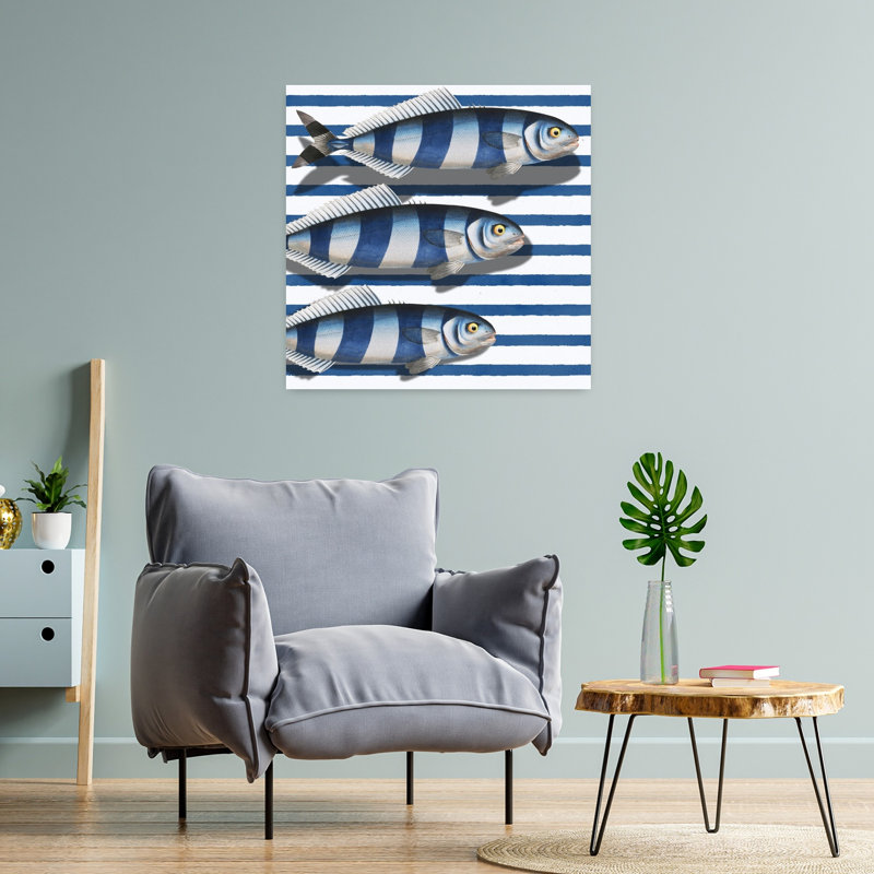 Rayé, océan, poisson, plage, art mural, H 24 po x l 24 po