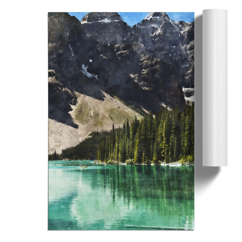 Mountain and Lake in Canada Painting - Frameless Print, 59cm H x 42cm W x 0.1cm D