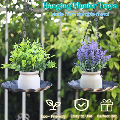 Hanging Planter For Indoor Outdoor, Plant Hanger, Hanging Plant Holder, Plant Pot Shelf Basket For Window Wall Ceiling Garden With Chains And Hooks, 2Pcs (Wavy Round)
