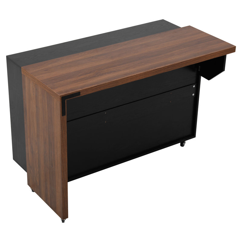 Îlot de cuisine avec table de salle à manger extensible 102,3 po, Noyer / noir