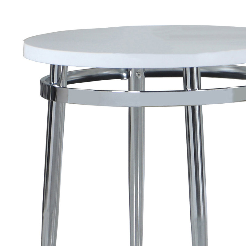 Calise Round End Table in White and Chrome