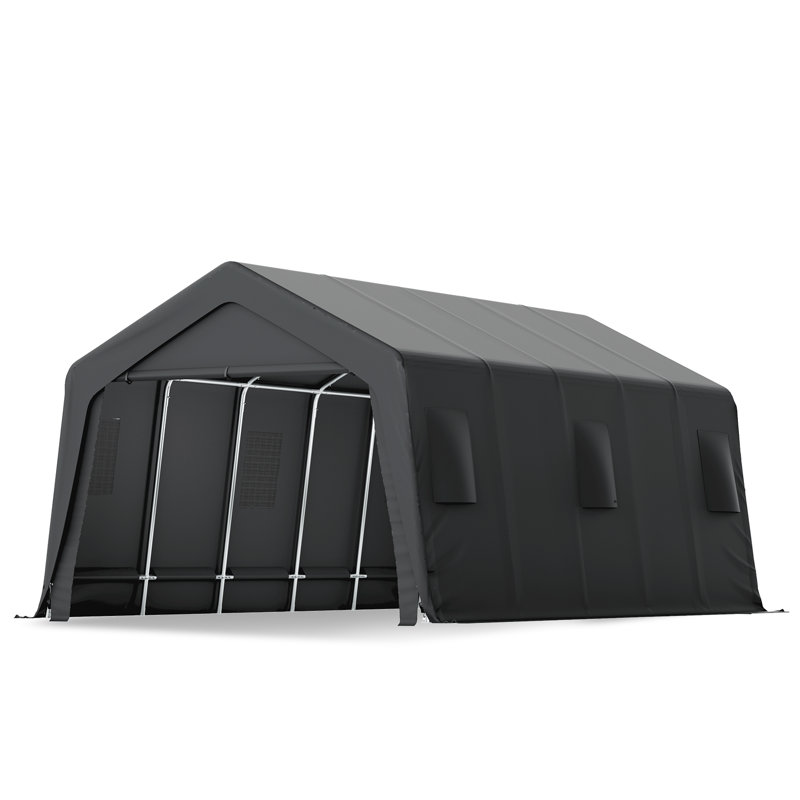 Abri d'auto robuste 13 x 20 pi, garage portatif avec structure en métal entièrement en acier et base renforcée