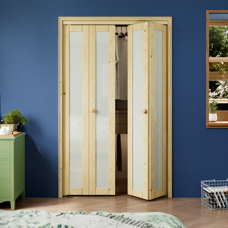 Porte pliante double en verre de pin double brut non fini avec trousse de quincaillerie, 48 po x 80 po
