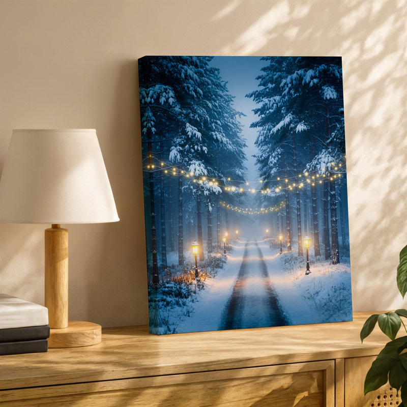 Toile, art serein de forêt d'hiver illuminé par une douce lumière chaude, art, H 30 po x l 30 po
