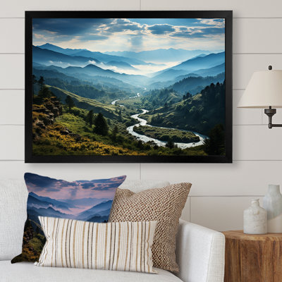 Bleu et vert, paysage de montagne majestueux II, paysage de montagnes, art mural