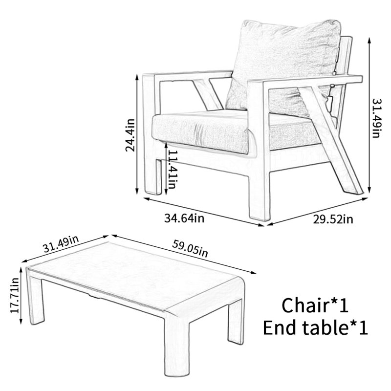 Ensemble de conversation avec coussins Troutdale, H 17,71 po x L 59,05 po x P 31,49 po