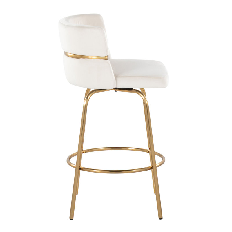  Sone 26" Velvet Fixed-Height Counter Stools with Round Footrest, Cream Velvet/Gold Frame, Counter Stool (25.75” Seat Height)