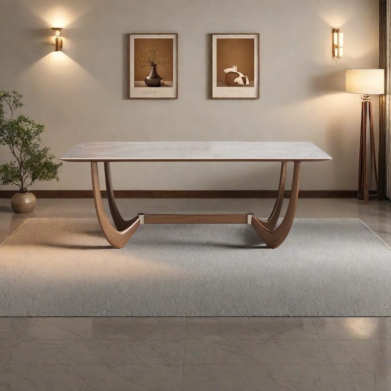 Table de salle à manger en pierre avec structure en bois massif, H 29,5 po x L 59,05 po x l 31,4 po