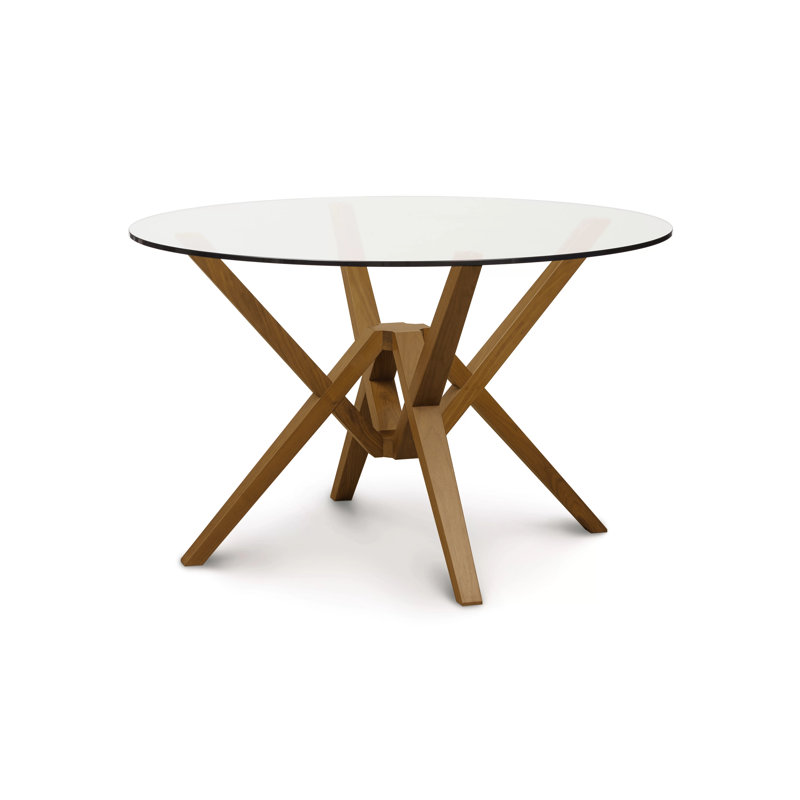 Exeter Round Glass Top Table, 30" H x 60" L x 60" W, Saddle Cherry