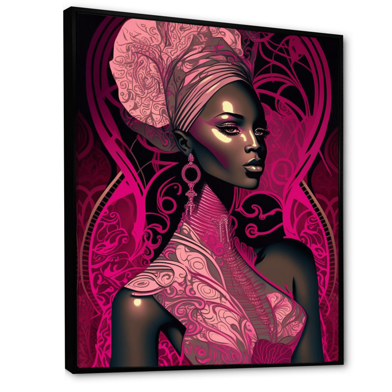 Edo, beau modèle rétro afro-américain sur toile, H 20 po x l 12 po x P 1 po, Cadre flottant noir