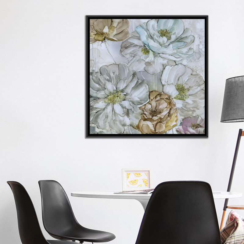 Moonlit pivoines, impression sur toile, H 18 po x l 18 po x P 1,5 po, Toile avec cadre noir, Pas de tapis