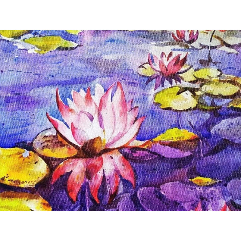 Beaux lotus sur une rivière | Aquarelle sur papier | Décoration murale