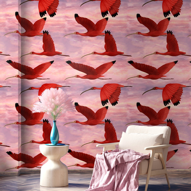 Tropical Pink Birds At Sunset Wallpaper