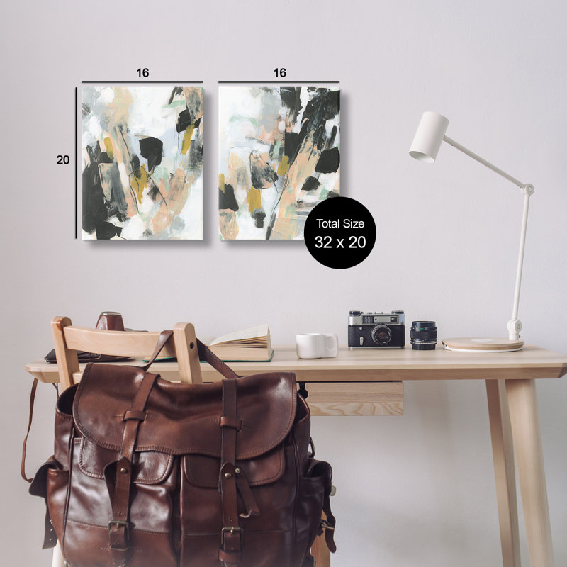  "Black Splatter Abstractions", ensemble de 2 toiles murales par June Erica Vess, H 20 po x l 16 po