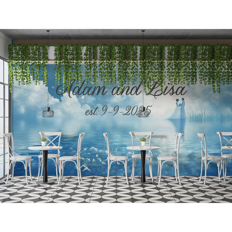 Papier peint mariage céleste Bride and Groom Heaven Sky, L 165 po x l 110 po, Luxury Canvas Texture