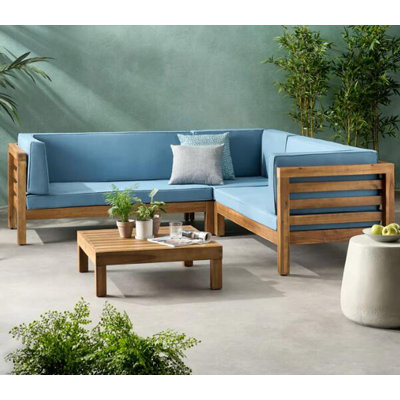 OUTDOOR WOODEN SECTIONAL SET WITH CUSHIONS, Patio Conversation Set