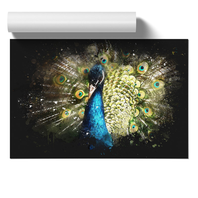 Peacock Paint Splash - Frameless Print, 21cm H x 30cm W x 0.1cm D