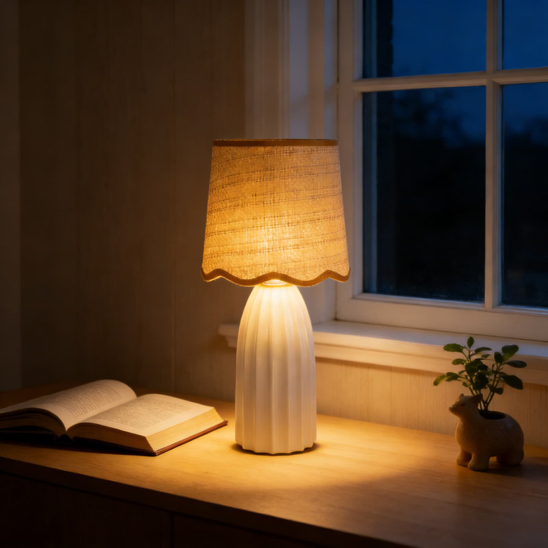 Lampe de table moderne Boho avec base en céramique et abat-jour en rotin tissé, lampe de chevet pour bureau de chambre à coucher, douille E26, hauteur de 15 pouces