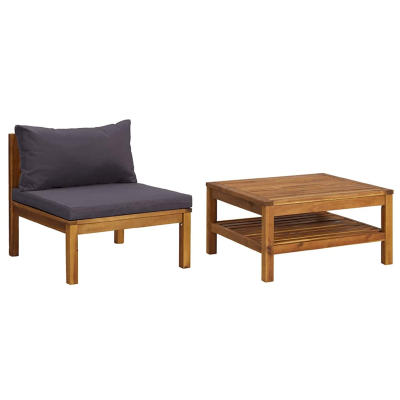 Ensemble de chaises d'extérieur modulaires 2 pièces avec table Aimee, polyester gris, brun