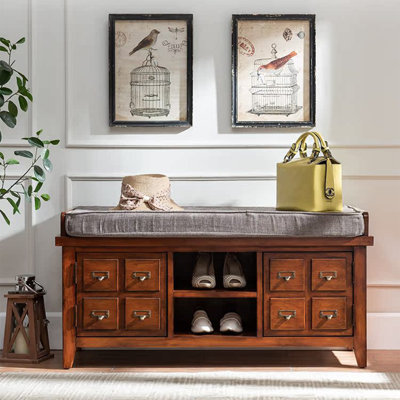 Banc de rangement d'entrée en bois massif 39,37 pouces de style américain