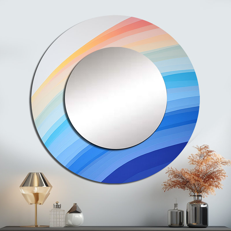 Salik arc-en-ciel coloré de simplicité I - grand miroir arc-en-ciel, miroir mural rond bleu, impression sur métal