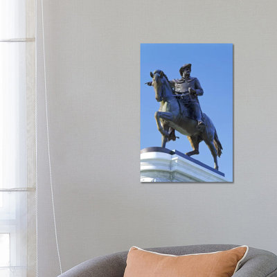 Statue of Sam Houston Pointing Towards San Jacinto Battlefield Against Blue Sky, Hermann Park, Houston, Texas, USA 1 Piece Wrapped Canvas Wall Art