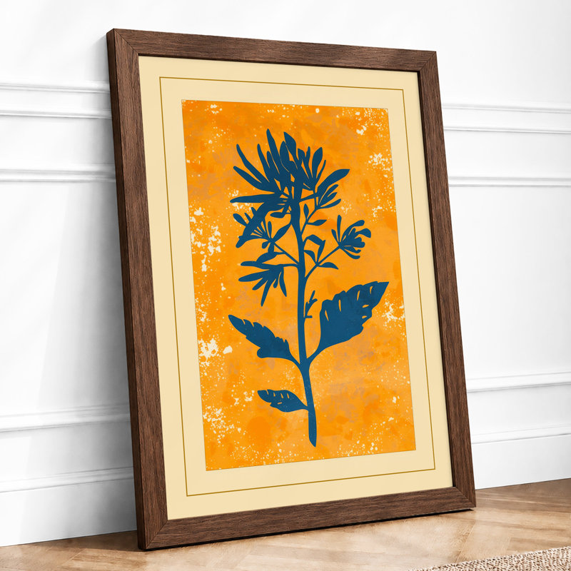 Blue Stem in Gold Botanical - Framed Print, Walnut, A4 - 29.7 x 21.0 cm