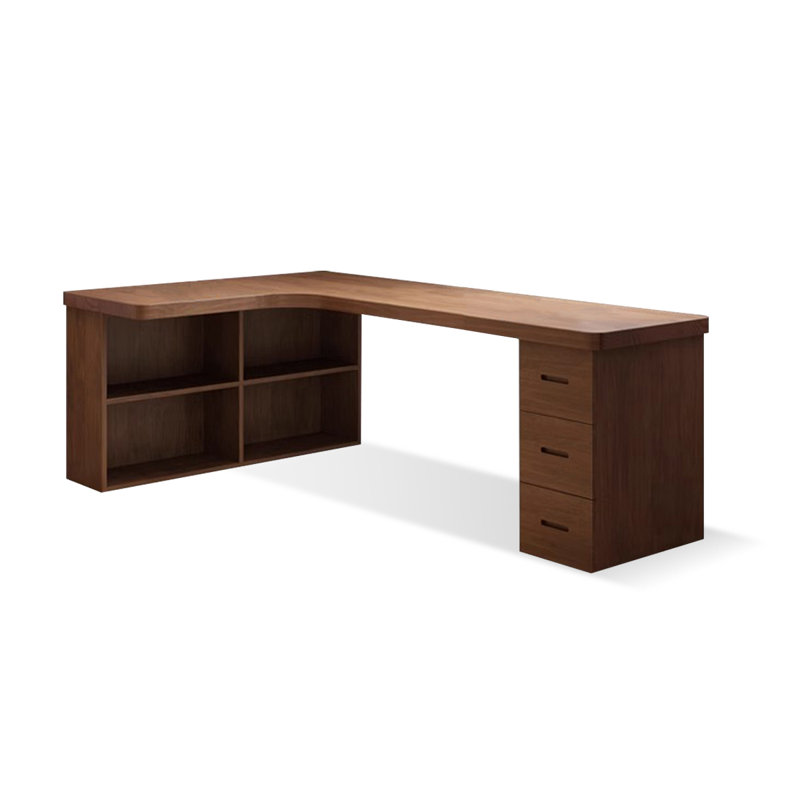 Nut-brown L-Shaped Solid Wood with 3 drawers desk, Left, 29.53" H x 62.99" W x 39.37" D