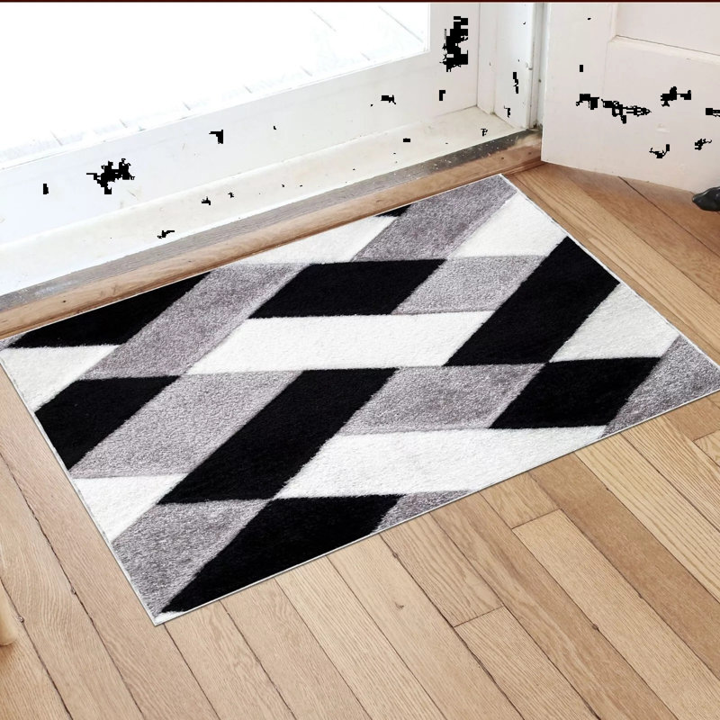 Christean Non-Slip Indoor Doormat, Black/White, 60cm W x 110cm L