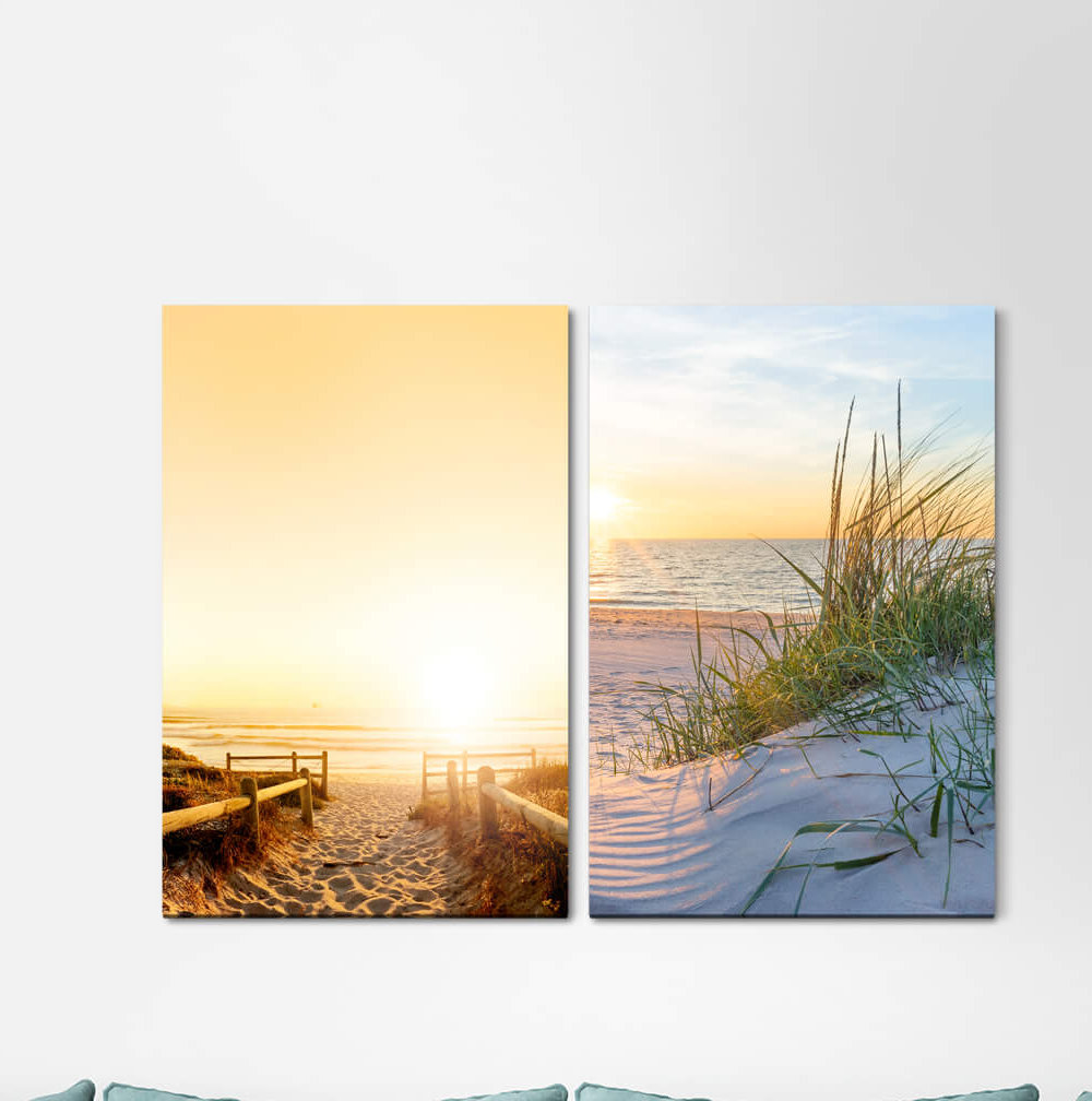 2-tlg. Leinwandbilder-Set - Fotografie „North Sea Baltic Sea Germany Beach Dune Summer White Sand Sunset”