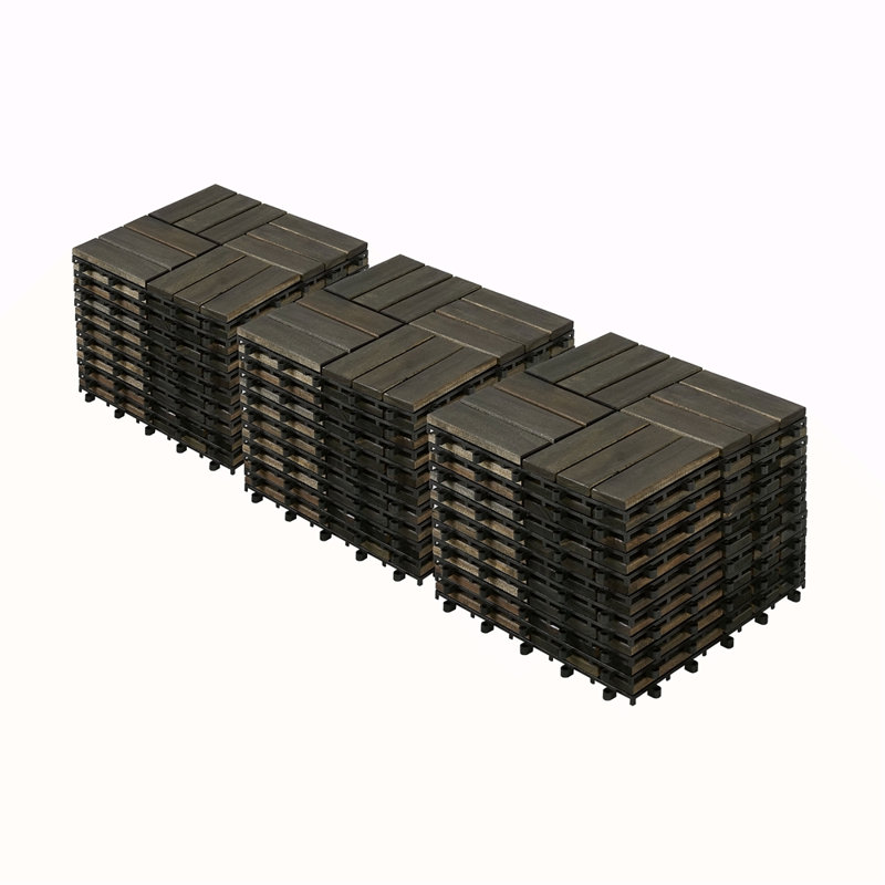 Carreaux de terrasse en bois d'acacia à motif de carreaux imbriqués, 30 PCS 12 po x 12 po, plancher de bois franc d'acacia pour terrasse, banc, côté piscine