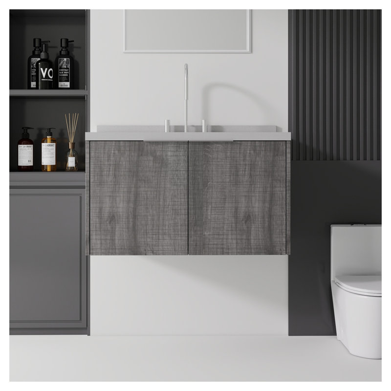 Meuble-lavabo flottant 36 po avec lavabo à finition grise 36 po, armoire en contreplaqué avec portes à fermeture en douceur