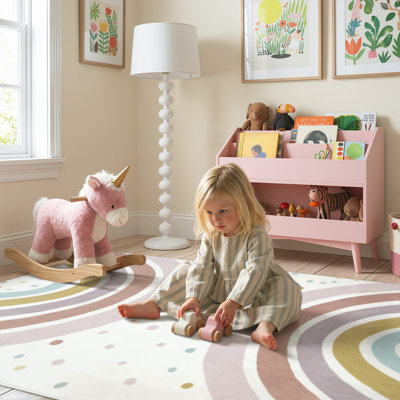 Machine Washable Rainbow Kids Rugs - Non-Slip Nursery & Bedroom Floor Mat, Colorful Playroom Decor