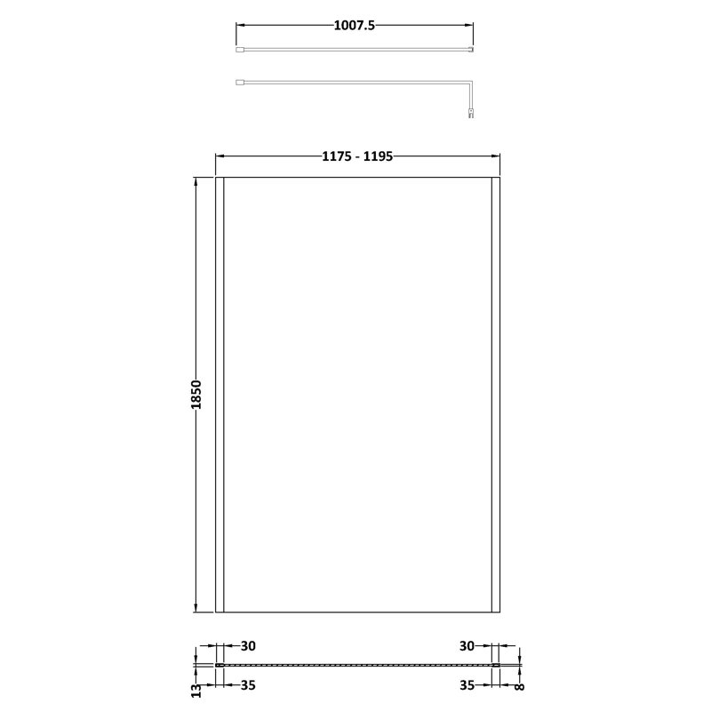 760Mm Outer Framed Wetroom Screen With Support Bar, 185cm H x 120cm W x 1.40cm D, Bronze